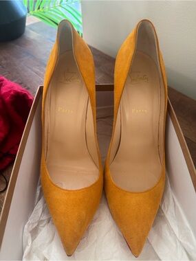 Christian Louboutin Mustard Suede Pointed Pumps
